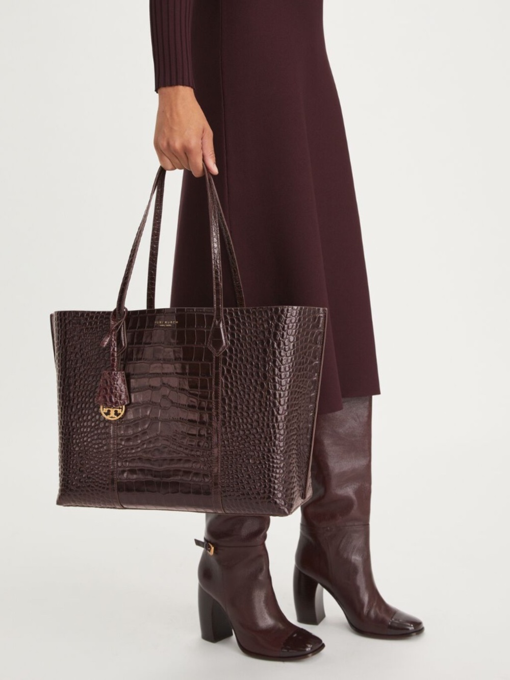 $580+ NEW Tory Burch Perry Embossed Triple-Compartment Dark Mahogany